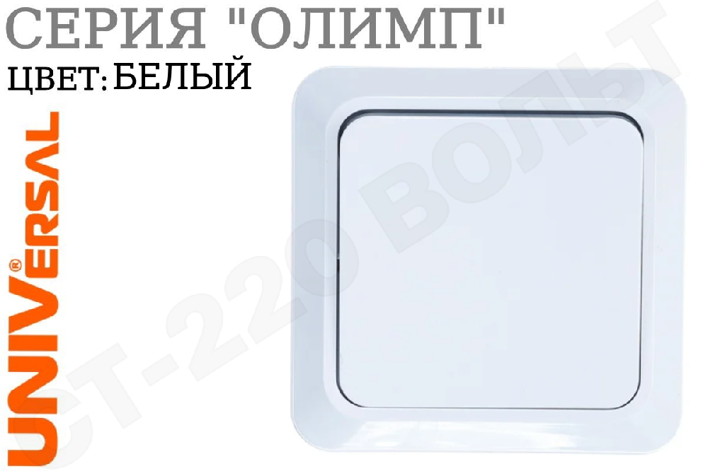 Выключатель одноклавишный 1-м накладной Белый серия Олимп в сборе 10А ОП IP20 наружный изолированная пластина Universal О0021