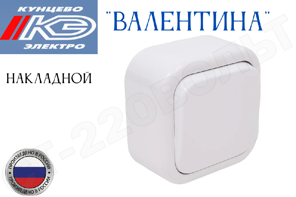 Выключатель одноклавишный 1-кл. накладной Белый серия Валентина А16-038 в сборе 6А ОП IP20 наружный Кунцево-Электро 7630