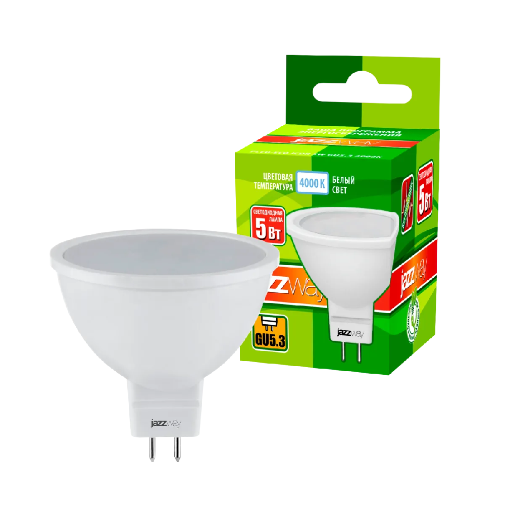 Лампа светодиодная PLED-ECO-JCDR 5Вт 4000К бел. GU5.3 400лм 220-240В JazzWay 1037107A