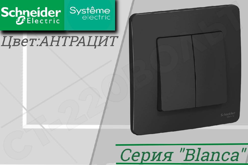 Выключатель 2-кл. СП BLANCA (сх.5) 10А 250В антрацит SchE BLNVS010506