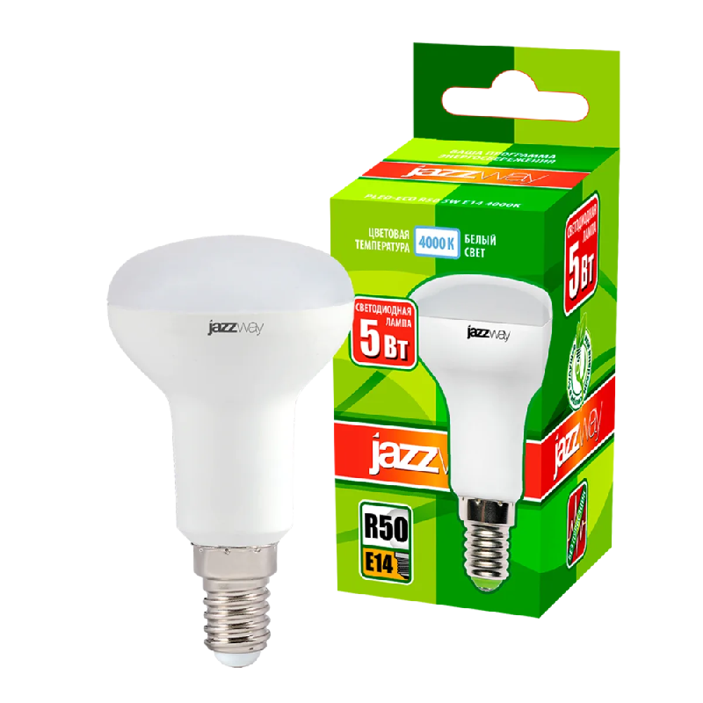 Лампа светодиодная PLED-ECO-R50 5Вт 3000К тепл. бел. E14 400лм 220-240В JazzWay 1037015A