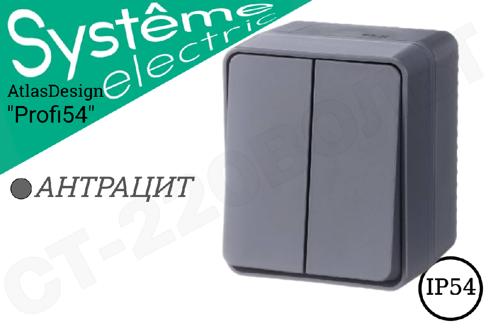 Выключатель 2-кл. ОП AtlasDesign Profi54 IP54 10AX антрацит SE ATN544051