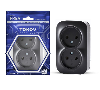 Розетка двойная 2-м накладная Карбон Frea 16А 250В ОП изолированная пластина TOKOV ELECTRIC TKE-FR-R2-C14