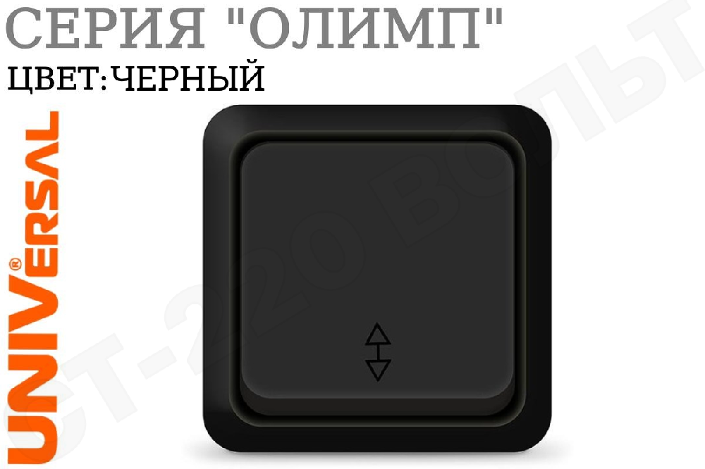 Выключатель переключатель проходной одноклавишный 1-м накладной Черный серия Олимп в сборе 10А ОП IP20 наружный изолированная пластина Universal 2210
