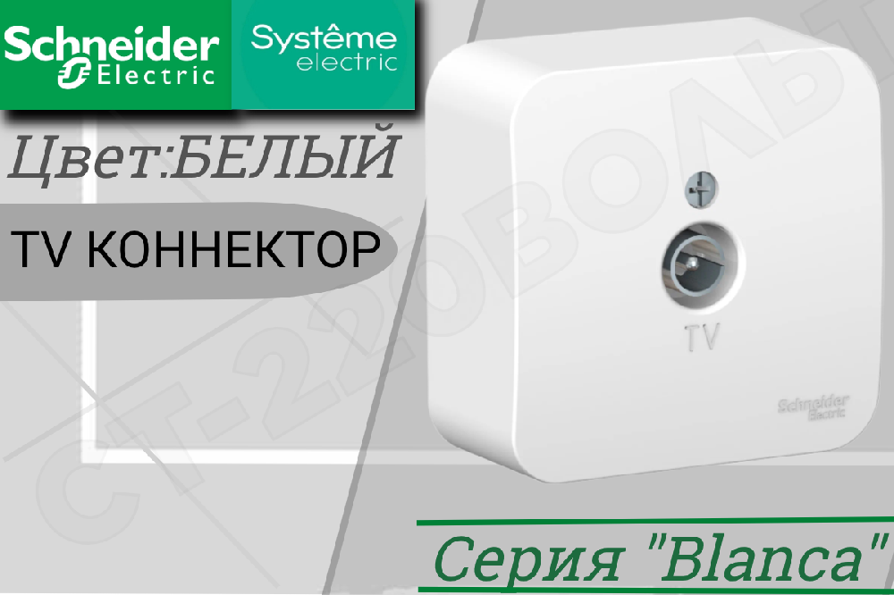 Розетка телевизионная TV одинарная 1-м накладная Белая BLANCA Коннектор одинарная ОП IP20 изолированная пластина Schneider Electric BLNTA000011