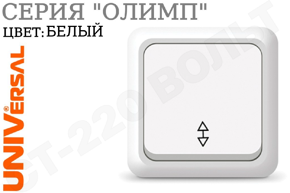 Выключатель переключатель проходной одноклавишный 1-м накладной Белый серия Олимп в сборе 10А ОП IP20 наружный изолированная пластина Universal О0025
