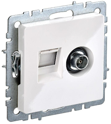 Розетка компьютерная + телевизионная 2-м Brite РТВ/РК12-БрБ RJ45 кат.5E + TV бел. IEK BR-AK20-1-K01