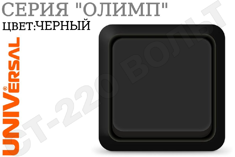 Выключатель одноклавишный 1-м накладной Черный серия Олимп в сборе 10А ОП IP20 наружный изолированная пластина Universal 2209